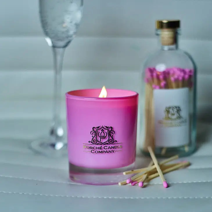 Porché Candle Co - Luxury 8oz Candle & Matches - Pink Champagne